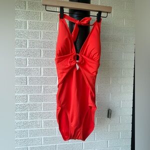 Carmen Marc Valvo Style C3E015 Halter Swim Papaya size 10 New NWT $108